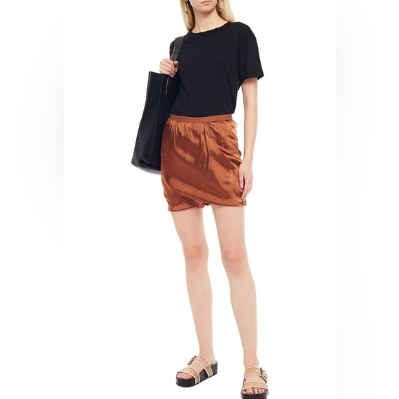 RICK OWENS shorts brown size 6 satin draped elastic waist drop crotch burnt pink - Picture 1 of 11